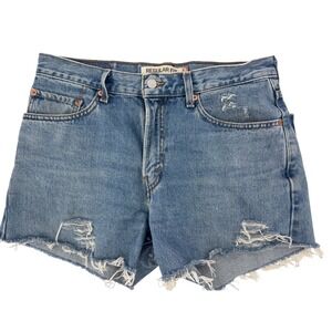Levi's 505 Regular Fit Cut Off Jean Shorts W32 Distressed Frayed Hem Blue